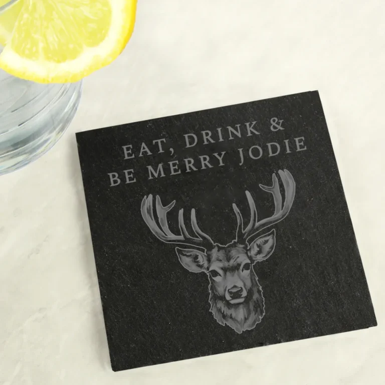 P0105B21 Personalised Stag Motif Slate Coaster