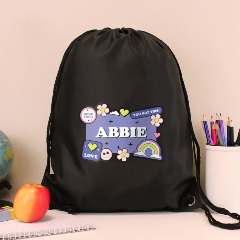 P0510J60 Personalised 'Good Vibes' Children's Black School Kit Bag