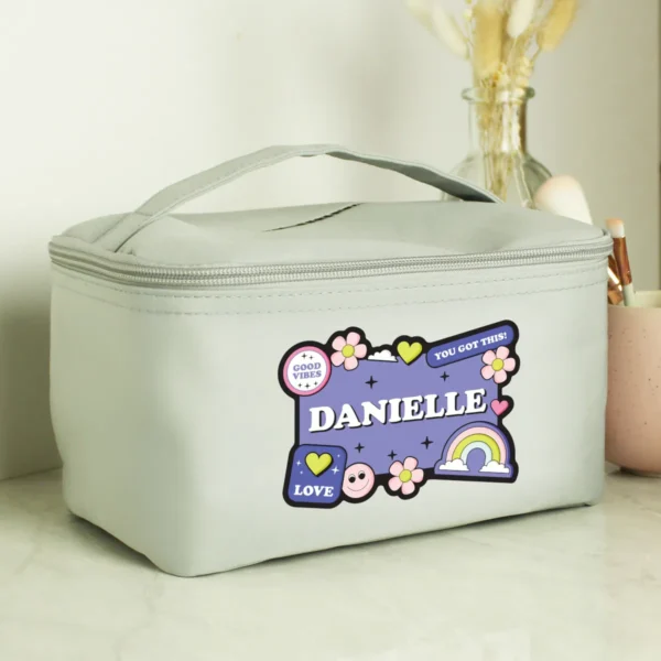 P0510J62 Personalised 'Good Vibes' Grey Toiletry Cosmetic Bag