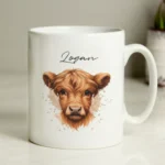 P0805H96 Personalised Highland Cow Motif White Ceramic Mug - For Young Male