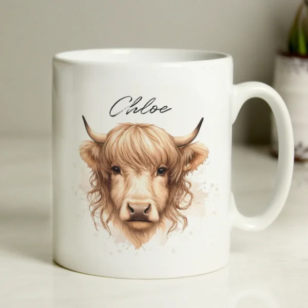 P0805H97 Personalised Highland Cow Motif White Ceramic Mug - For Female