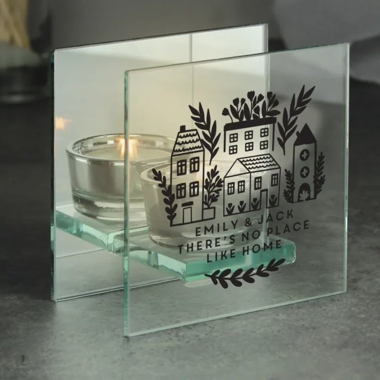 P1007F72 Personalised Home Design Mirrored Glass Tea Light Candle Holder