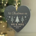 P0105B12 Personalised Christmas Tree Design Hanging Slate Heart Decoration 3