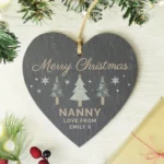 P0105B12 Personalised Christmas Tree Design Hanging Slate Heart Decoration 4