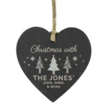 P0105B12 Personalised Christmas Tree Design Hanging Slate Heart Decoration 5