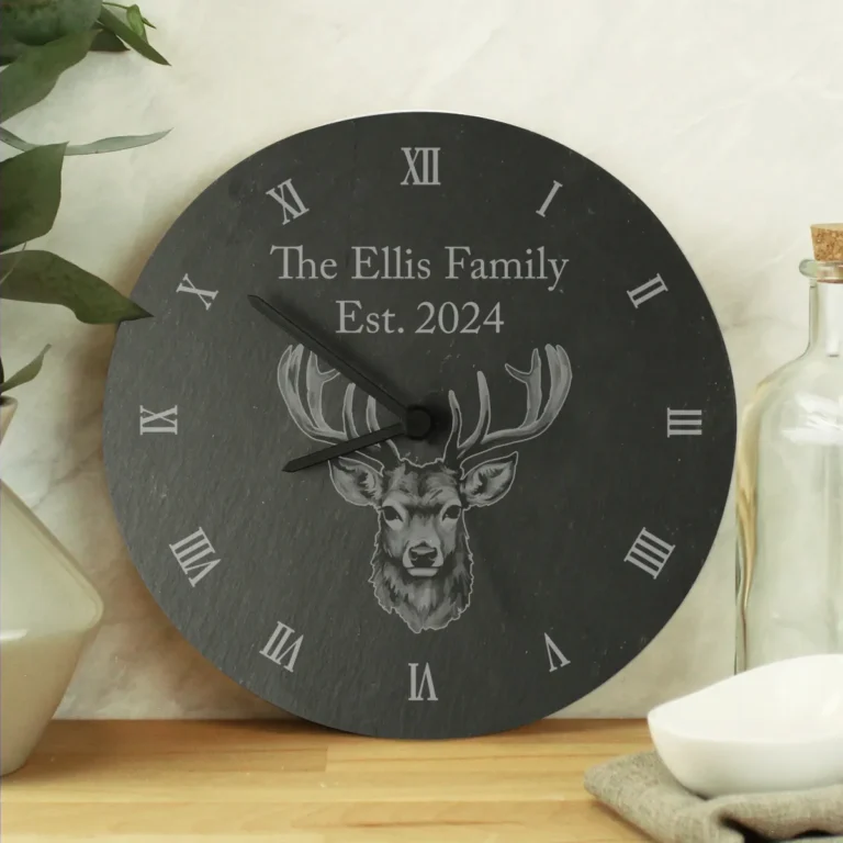 P0105B15 Personalised Stag Motif Slate Wall Clock