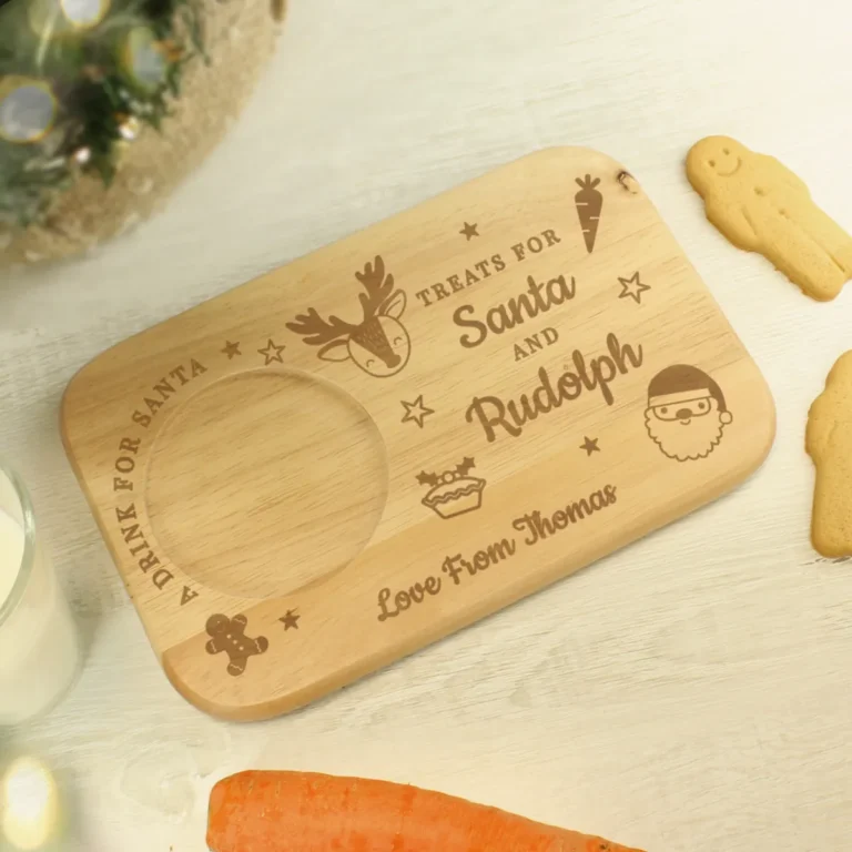 P0111E67 Personalised 'Treats For Santa And Rudolph' Wooden Coaster Tray