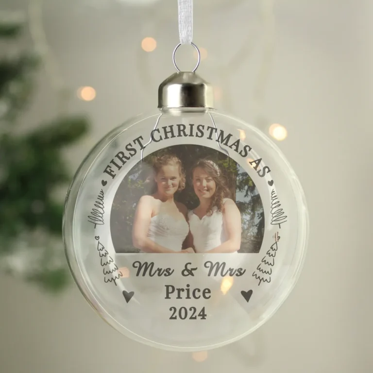 P050765 Personalised 'First Christmas As...' Photo Upload Glass Bauble