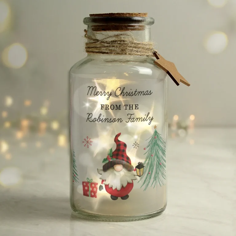 P050766 Personalised Christmas Gonk Scene LED Glass Jar