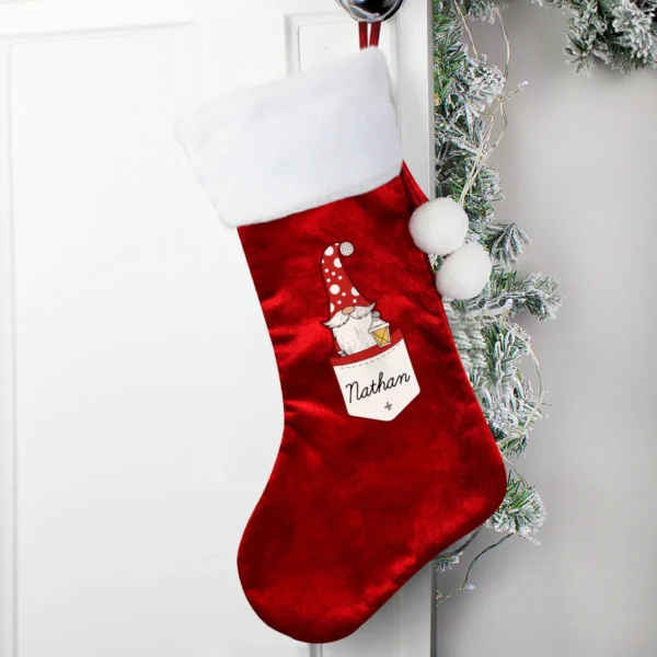 P0510J55 Personalised Gonk Family (Adult Male) Red Luxury Pom Pom Christmas Stocking