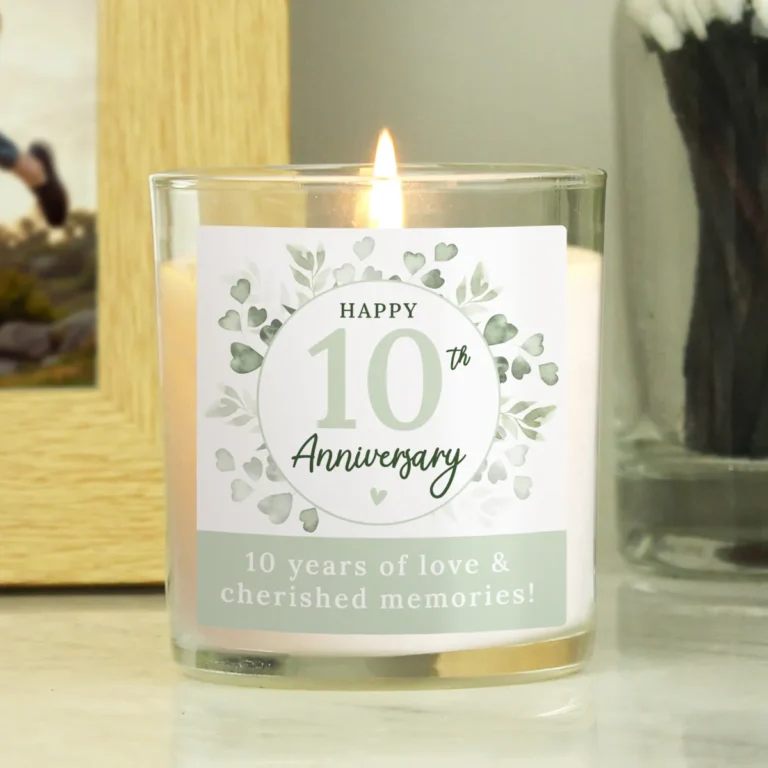 P0512AF53 Personalised Botanical Design Anniversary Glass Jar Candle