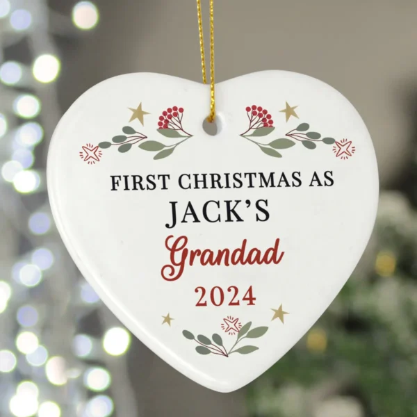 P0805D15 Personalised 'First Christmas As...' White Ceramic Heart Shaped Christmas Tree Decoration