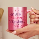 P0805O12 Personalised 'Queen of Christmas' Pink Ceramic Mug 2