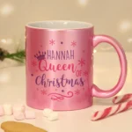 P0805O12 Personalised 'Queen of Christmas' Pink Ceramic Mug 3