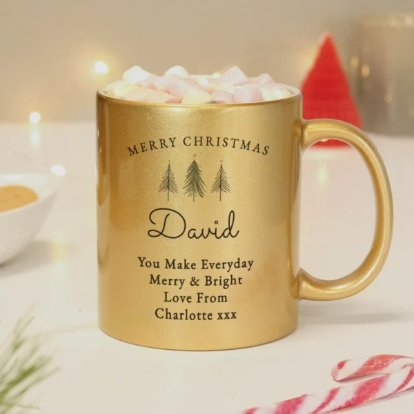 P0805O13 Personalised Christmas Tree Design Gold Ceramic Mug