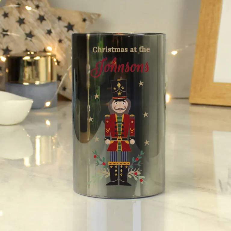 P1007E65 Personalised Christmas Nutcracker Smoked Glass LED Candle