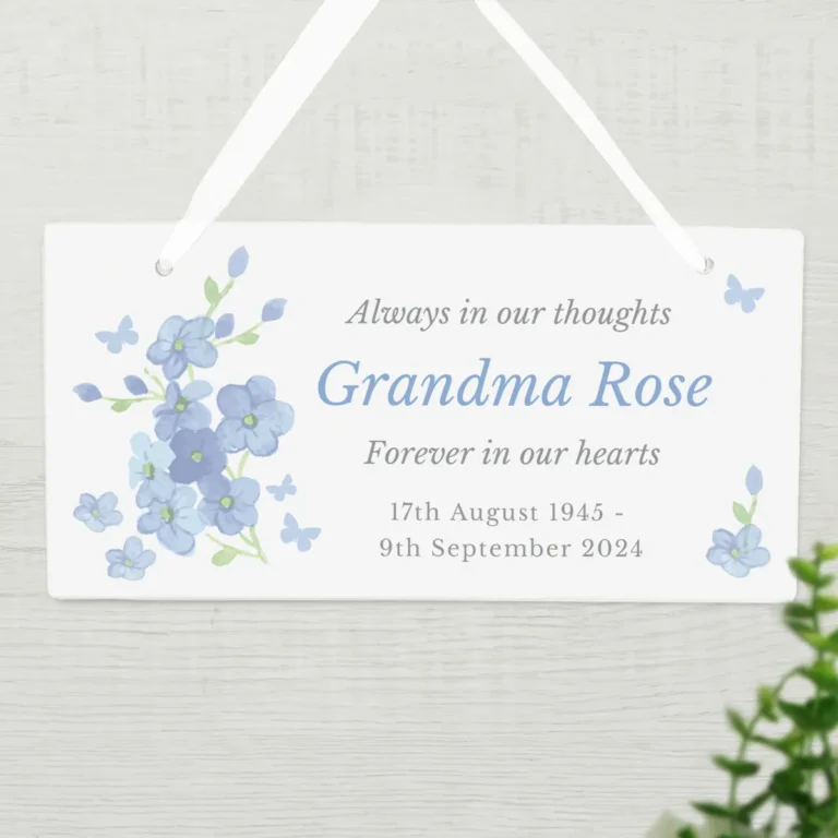 P1011H30 Personalised Memorial Forget Me Not Hanging White Wooden Sign