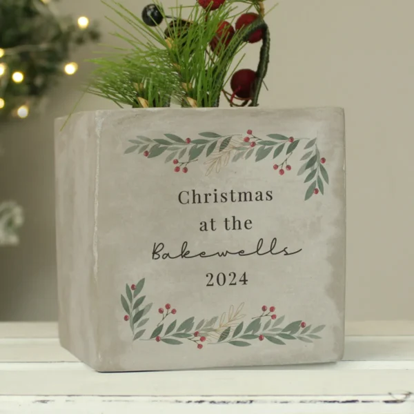 P1013A71 Personalised Christmas Foliage Design Concrete Planter