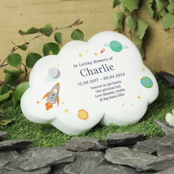 P1013A74 Personalised Space Themed Resin Memorial Cloud Garden Graveside Ornament